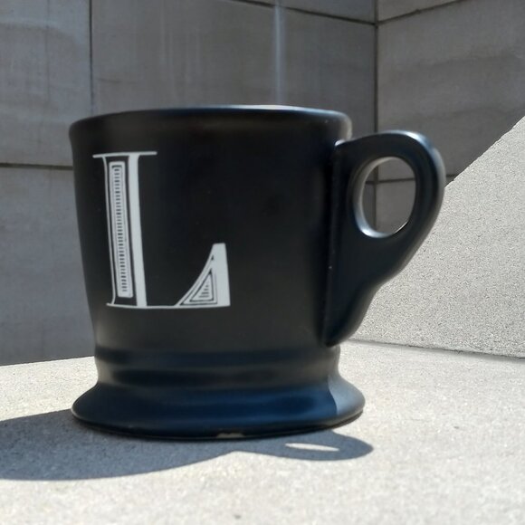 Anthropologie Black Mug with White Monogram - Coffee Mug with Initial "L" - Picture 3 of 13